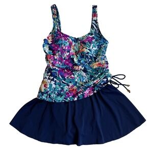 Maxine of Hollywood Tankini Swim Suit Dress Women 8 M Slimming Top Floral Ruched